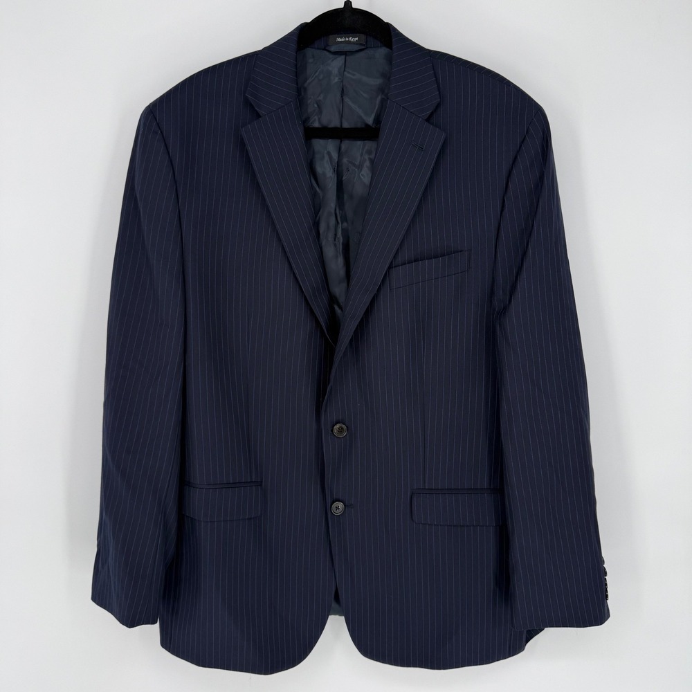 LAUREN RALPH LAUREN NAVY BLUE PINSTRIPE SPORT COAT‎ 44L BLAZER SUIT JACKET